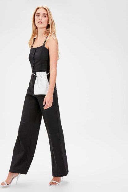 Women's Button Black Overall