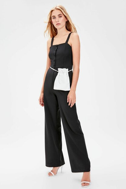 Women's Button Black Overall