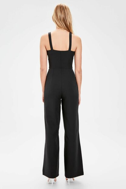 Women's Button Black Overall