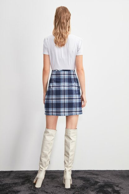 Women's Plaid Blue Short Skirt