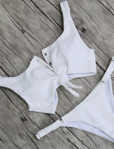 Women's Snap Button Stylish White Bikini Set