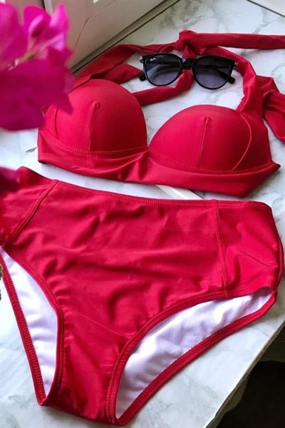 Women's High Waist Red Bikini Panty Bra Set