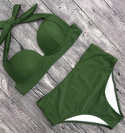 Women's High Waist Green Bikini Briefs