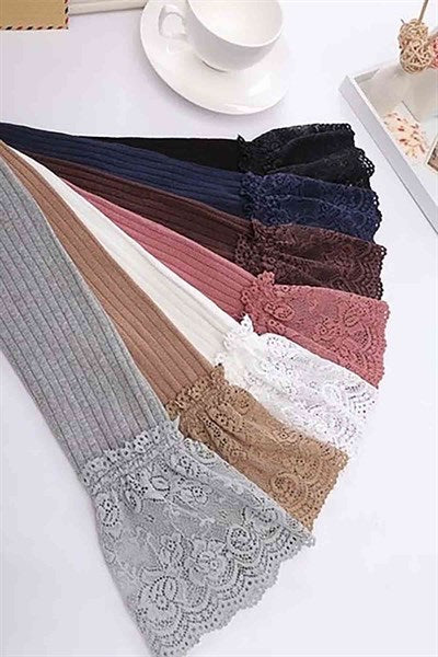 Women's Lace Detail Scented Grey Long Garter Socks