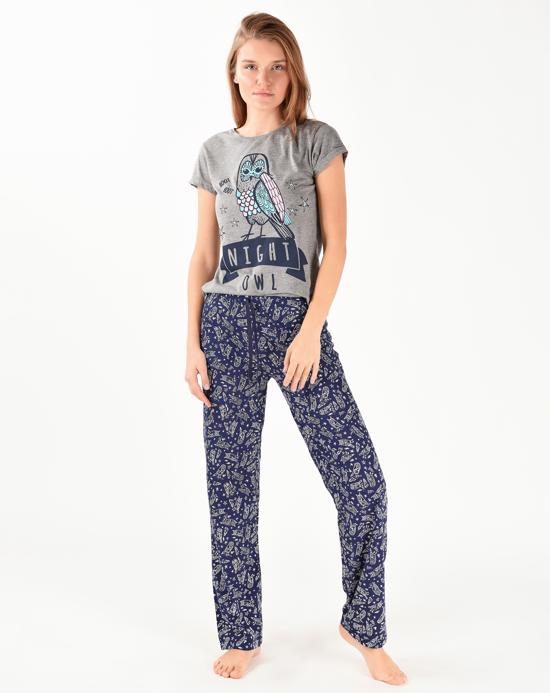 Women's Printed Navy Blue Pajama Set