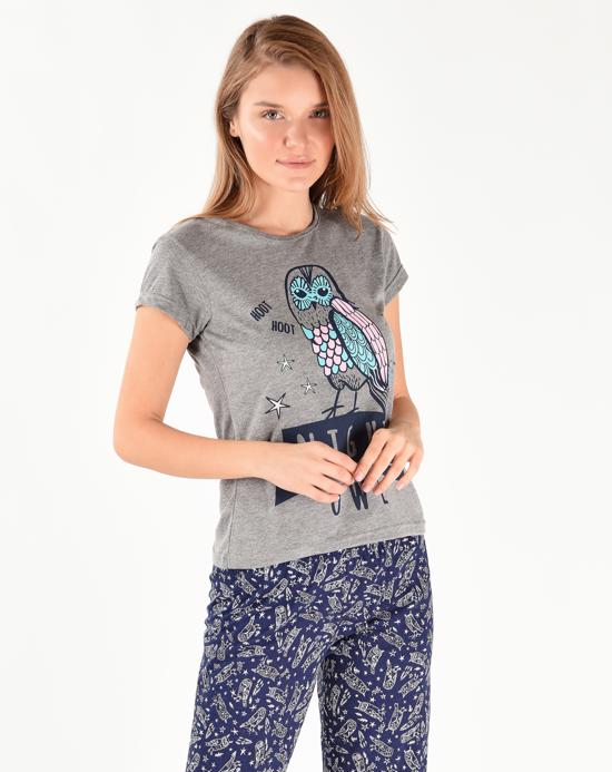 Women's Printed Navy Blue Pajama Set