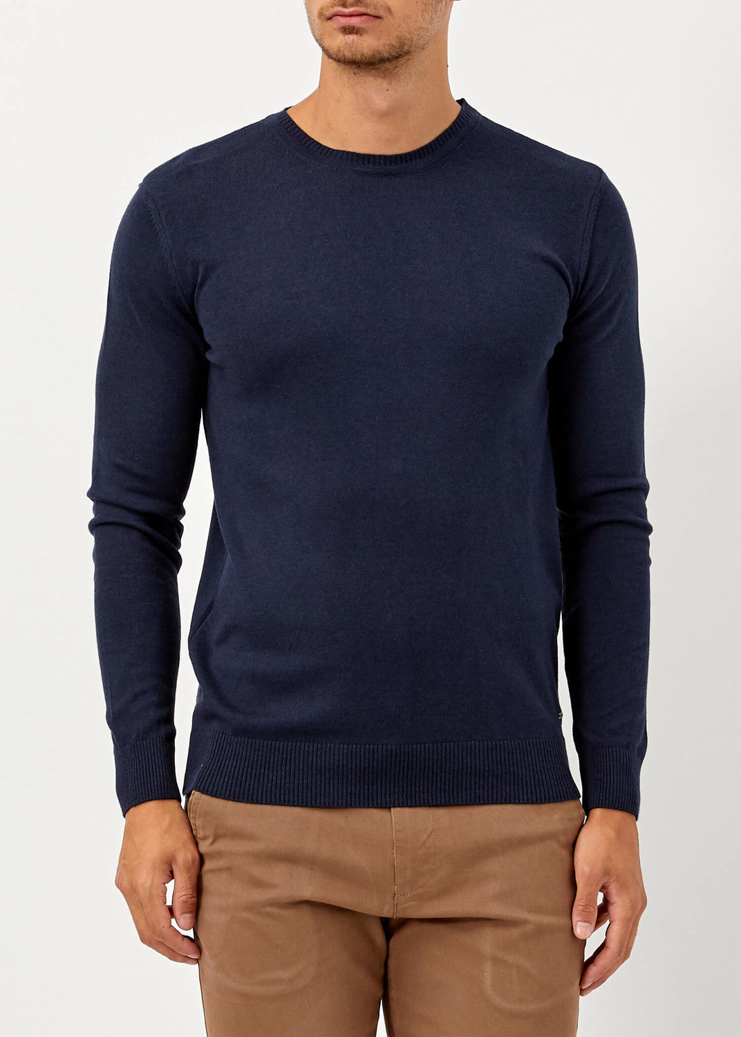 Men's Crew Neck Basic Navy Blue Straight Pullover