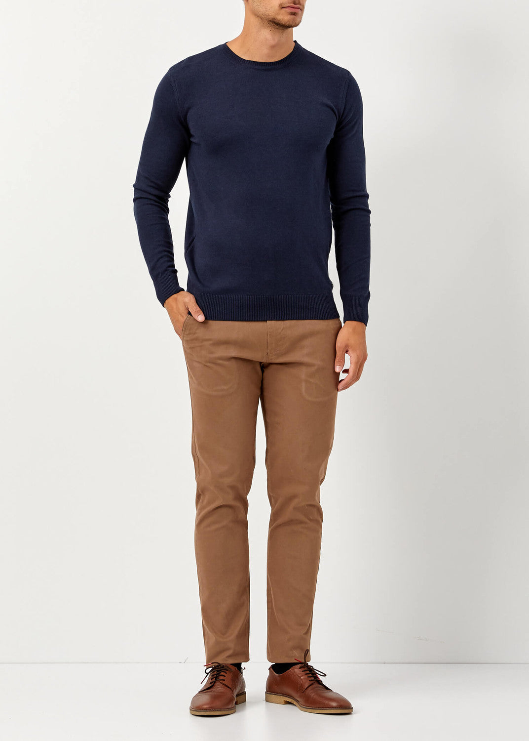 Men's Crew Neck Basic Navy Blue Straight Pullover