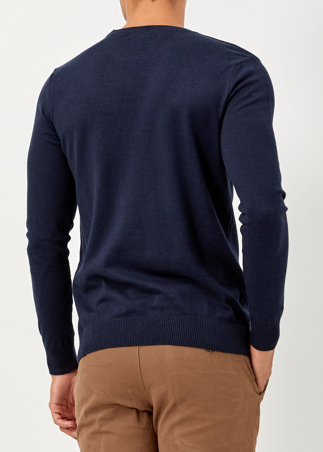 Men's Crew Neck Basic Navy Blue Straight Pullover