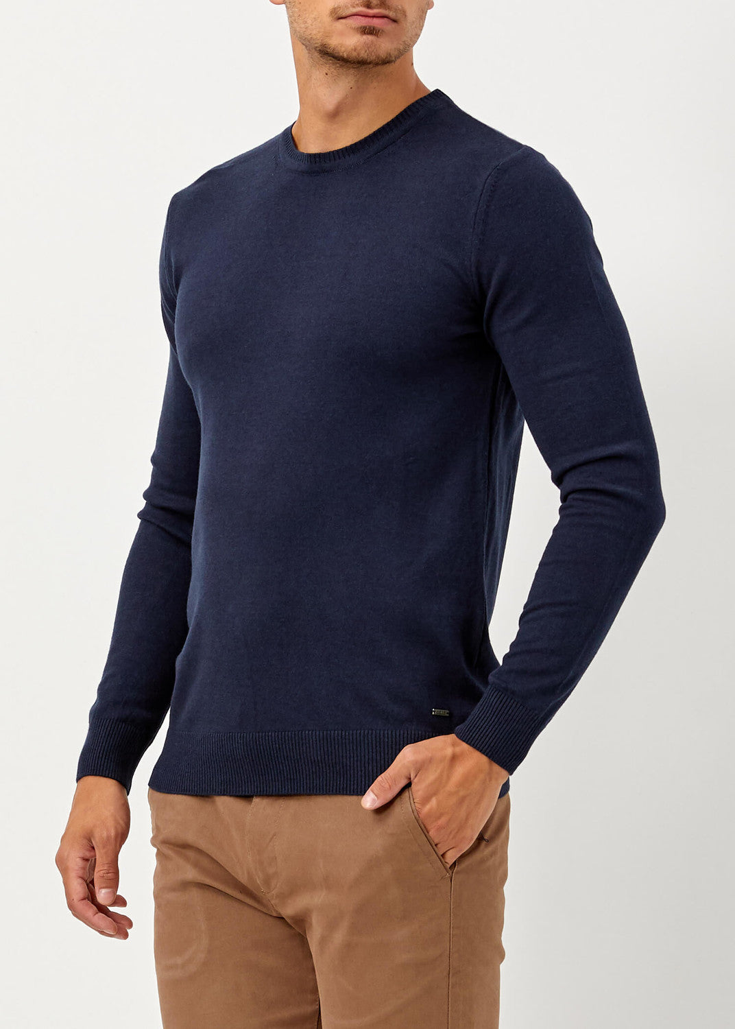Men's Crew Neck Basic Navy Blue Straight Pullover