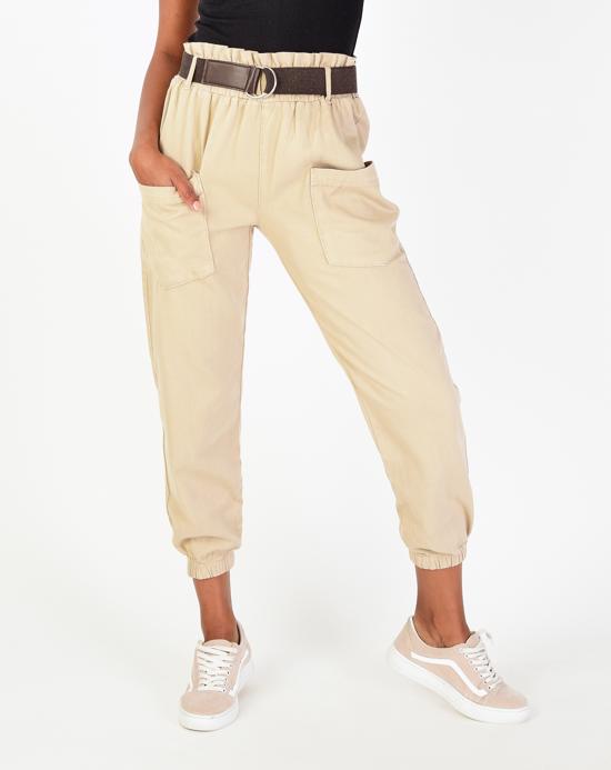 Women's Pocket Beige Pants