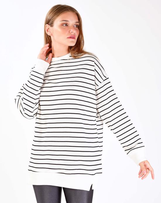 Women's Striped White Sweatshirt