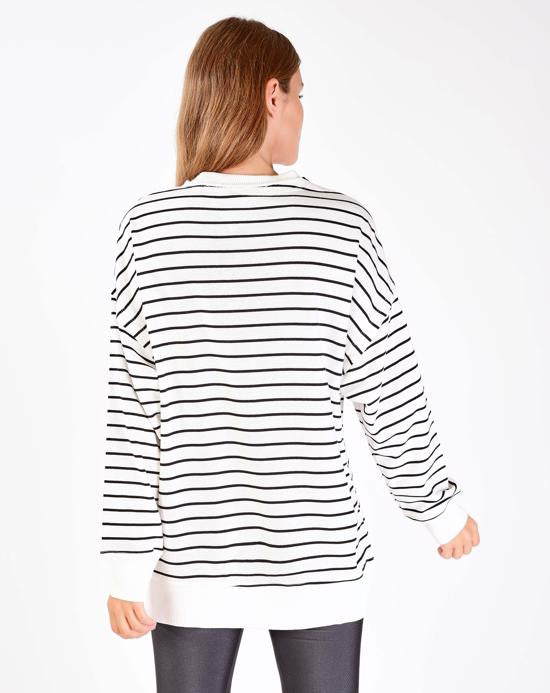 Women's Striped White Sweatshirt