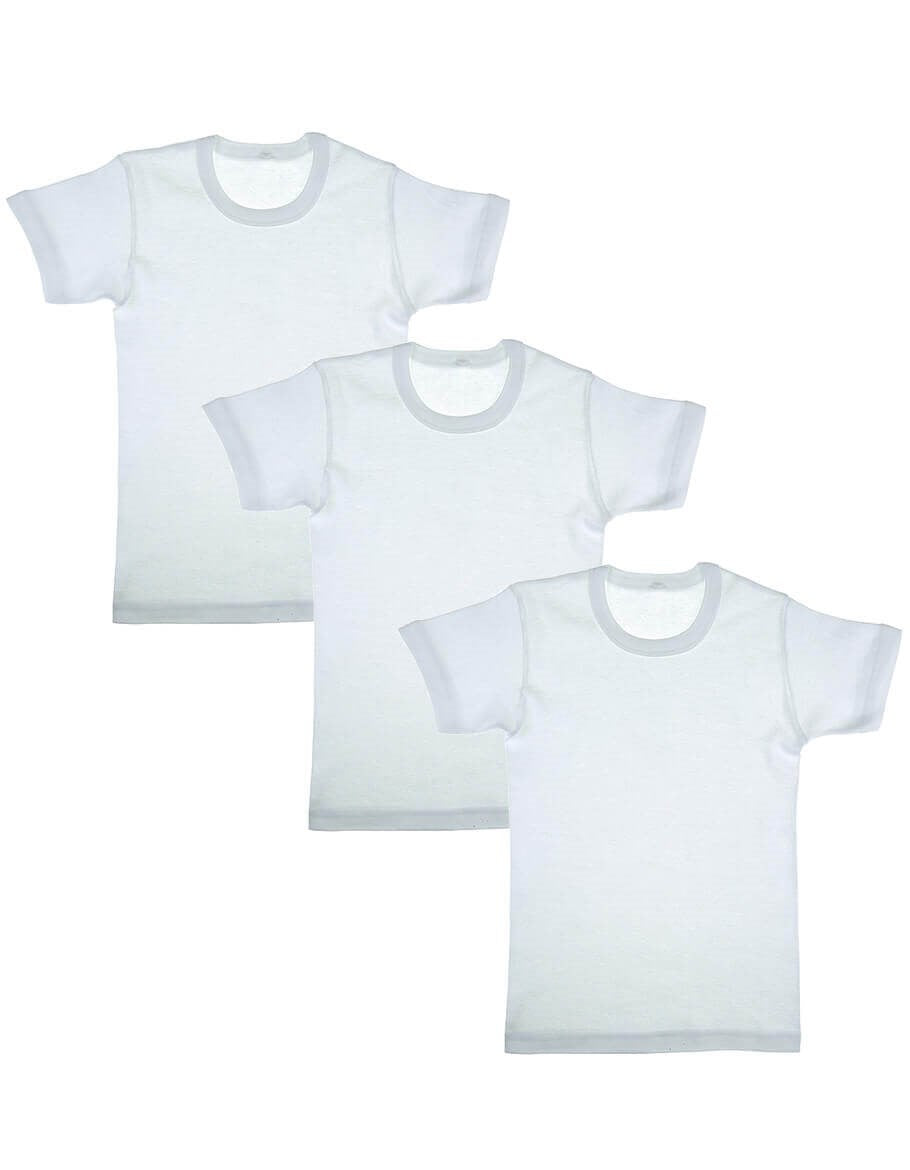 Boy's Short Sleeves White Cotton Undershirt- 3 Pieces