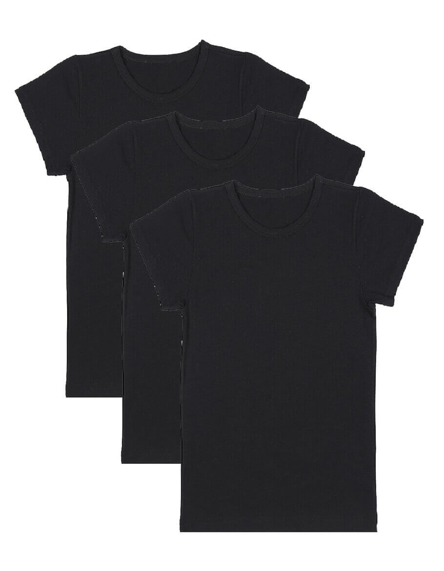 Boy's Short Sleeves Black Undershirt- 3 Pieces