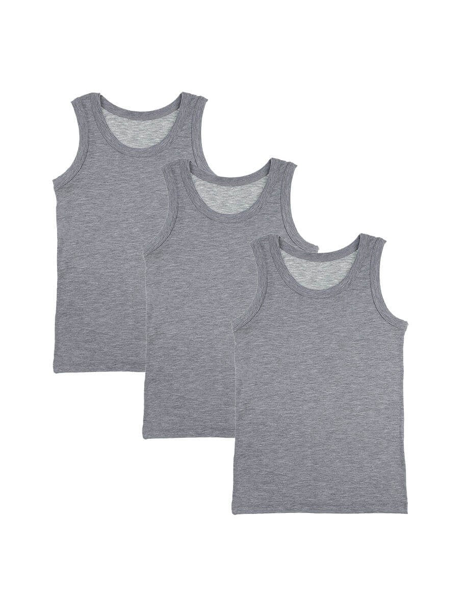 Boy's Grey Lycra Sleeveless Undershirt- 3 Pieces