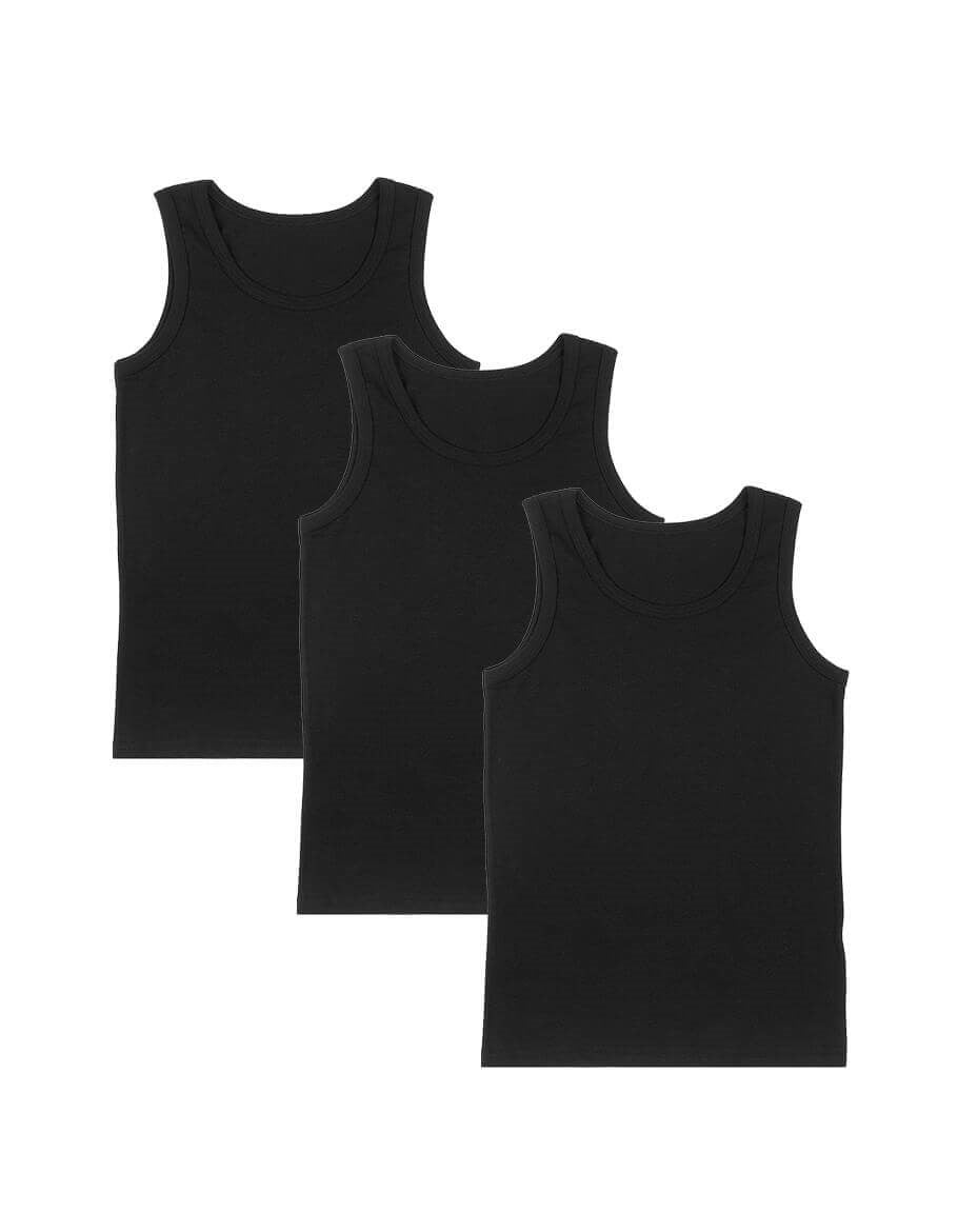 Boy's Black Sleeveless Undershirt- 3 Pieces