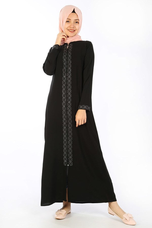 Teen Girl's Gemmed Black Full Coat