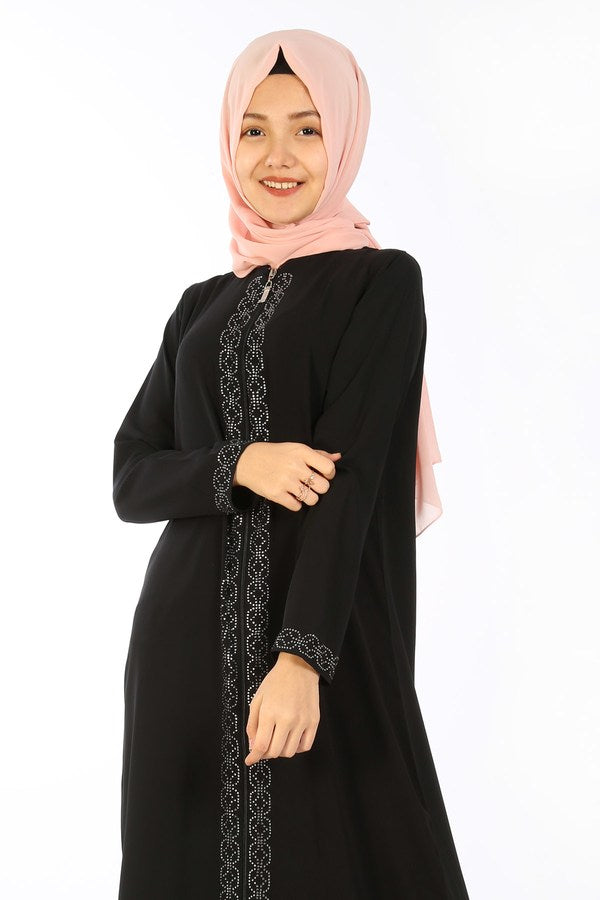 Teen Girl's Gemmed Black Full Coat