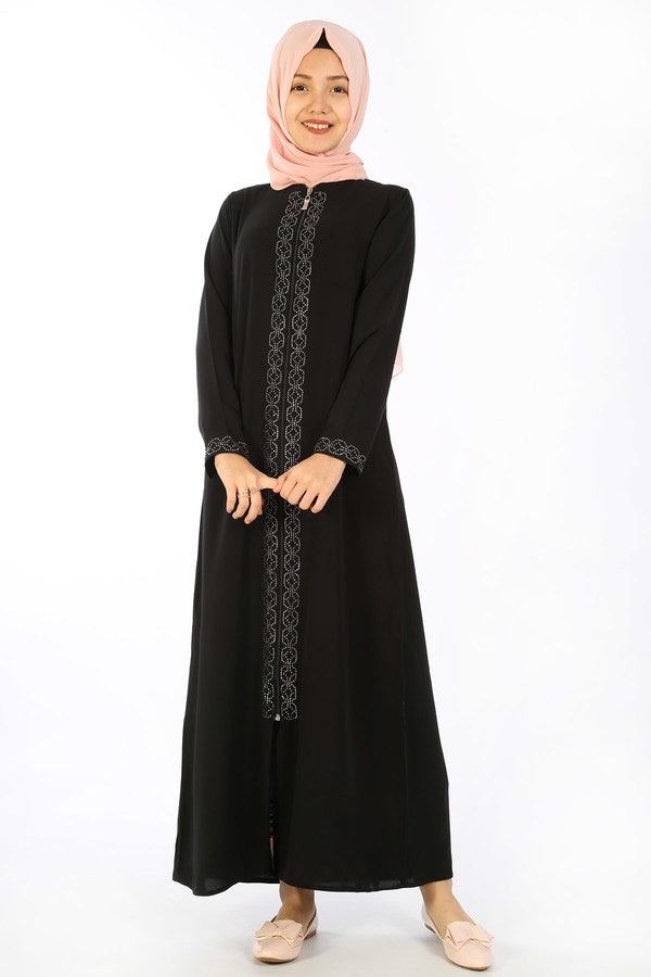 Teen Girl's Gemmed Black Full Coat