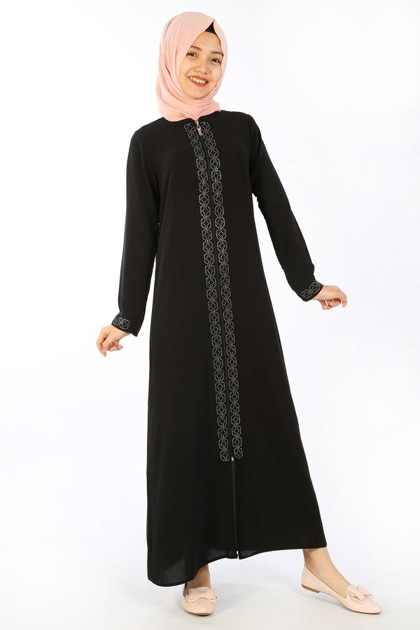 Teen Girl's Gemmed Black Full Coat