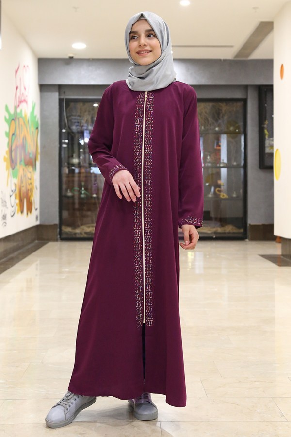 Teen Girl's Gemmed Damson Full Coat