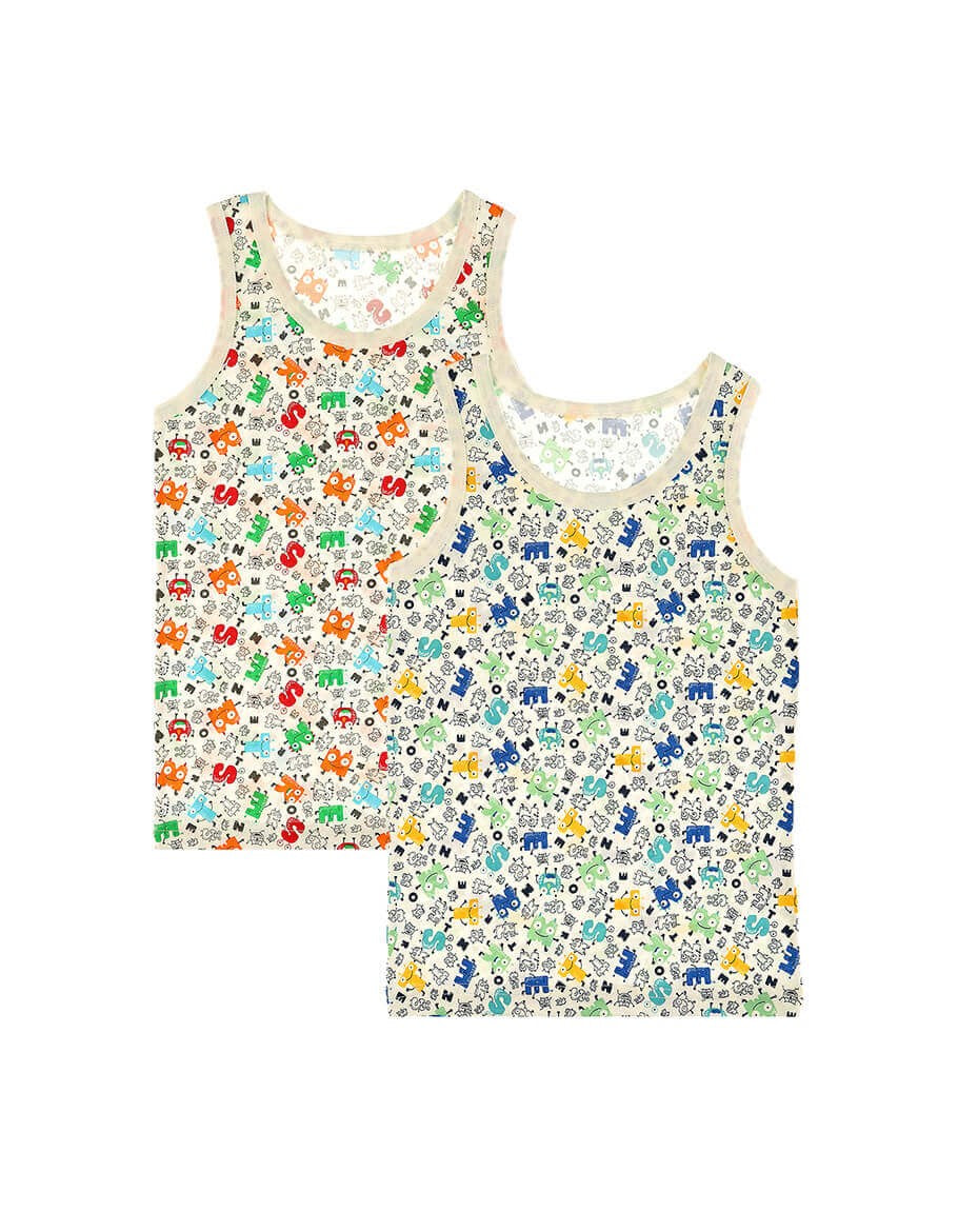 Boy's Letter Print Sleeveless Undershirt- 2 Pieces