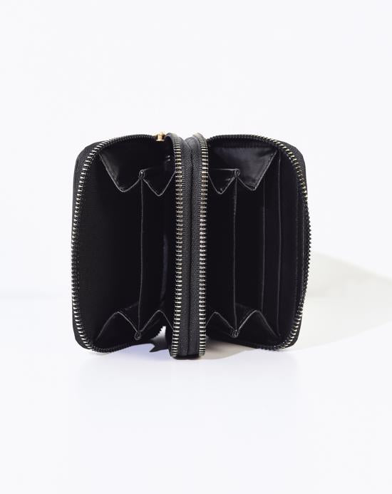 Women's Double Zipper Black Wallet