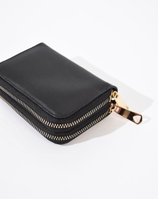 Women's Double Zipper Black Wallet