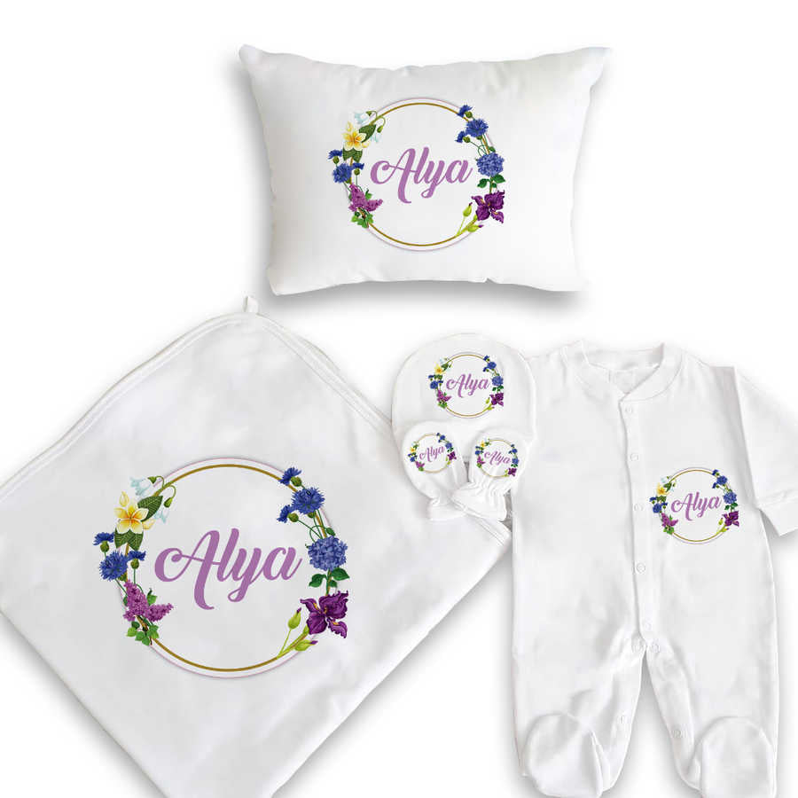 Baby's Floral Detail Personalized Gift Set