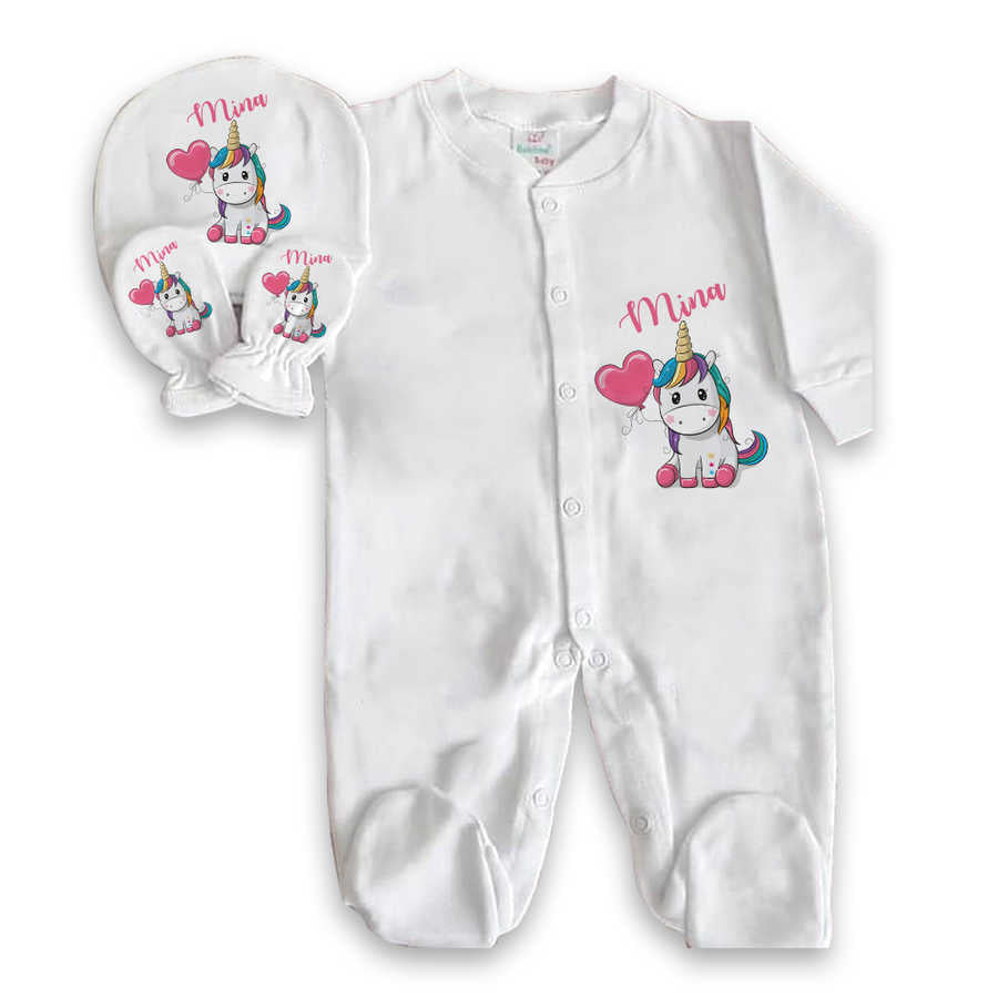 Baby Girl's Personalized Printed White Romper Set