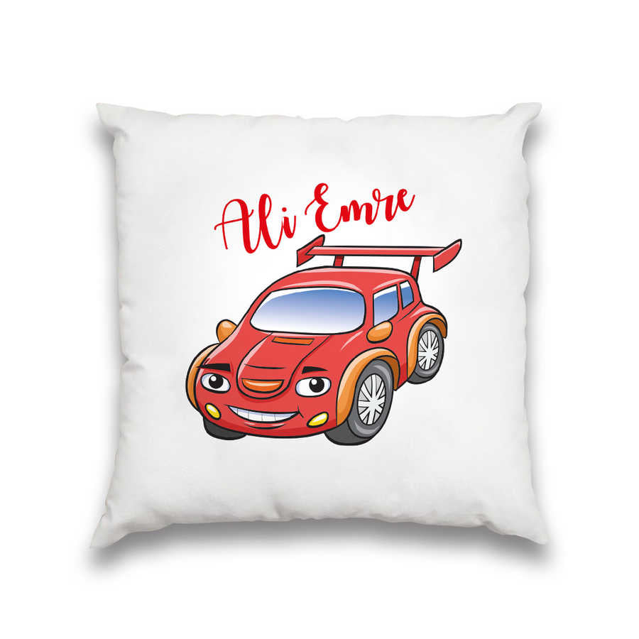 Baby Boy's Red Car Print White Pillow