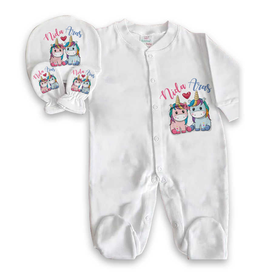 Baby Girl's Unicorn Print White Romper Set