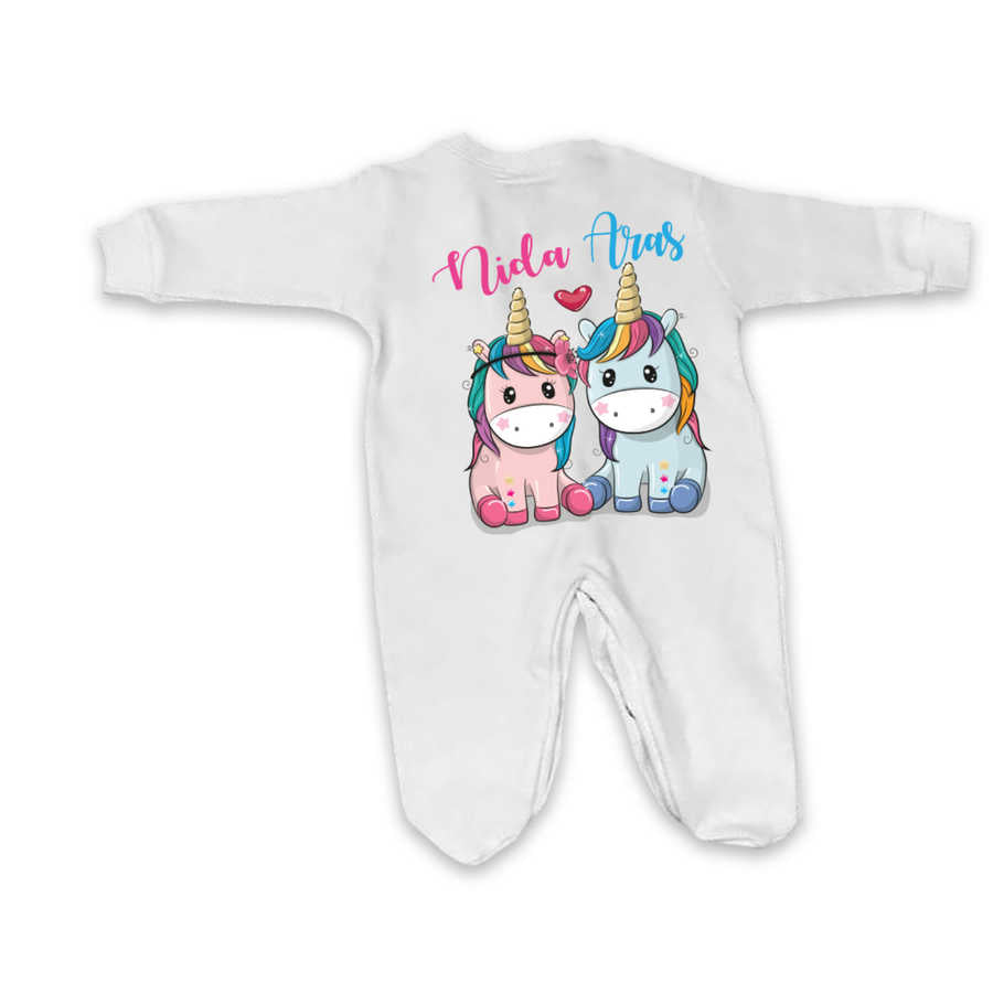 Baby Girl's Unicorn Print White Romper Set