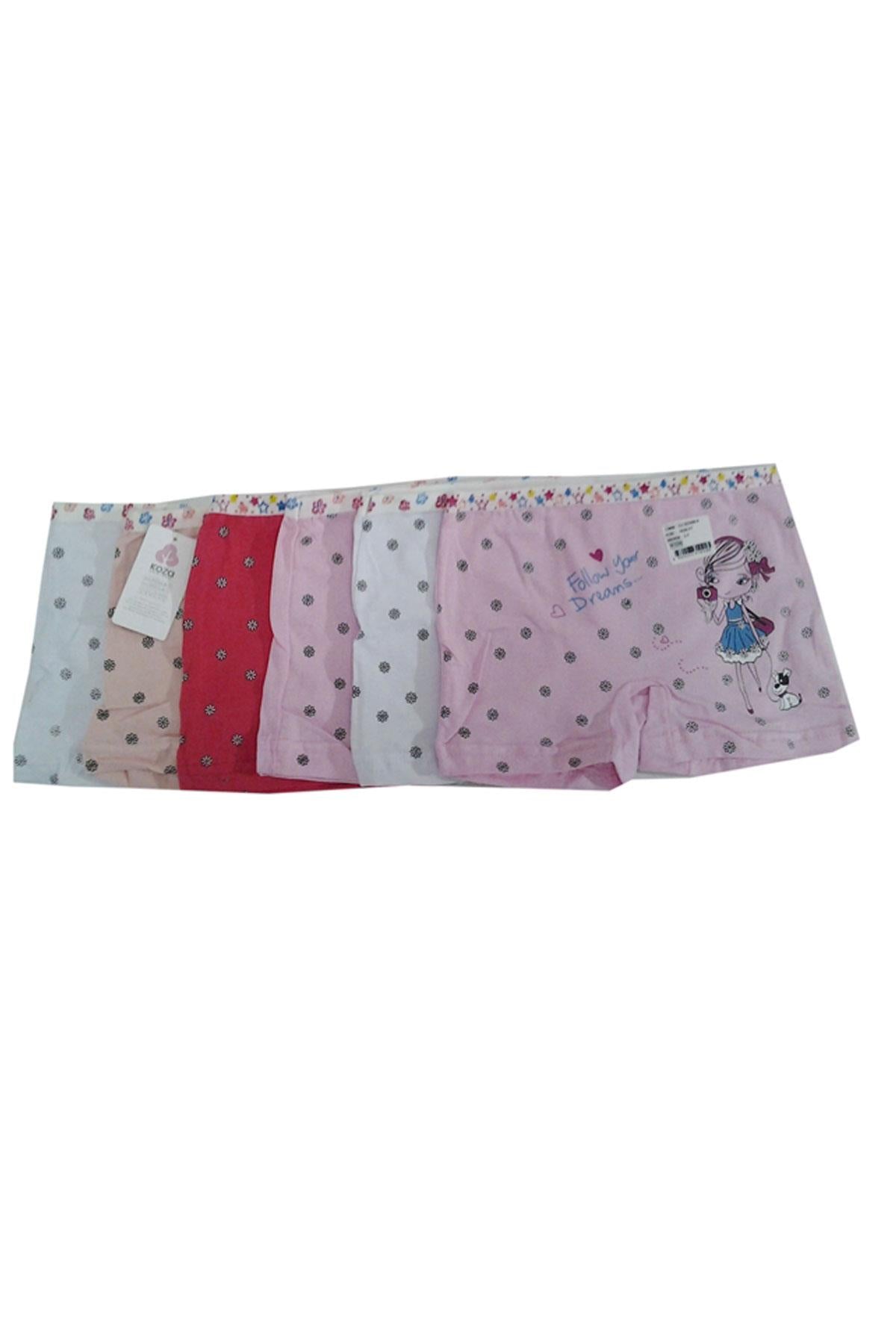 Girl's Patterned Cotton Boxer- 6 Pieces