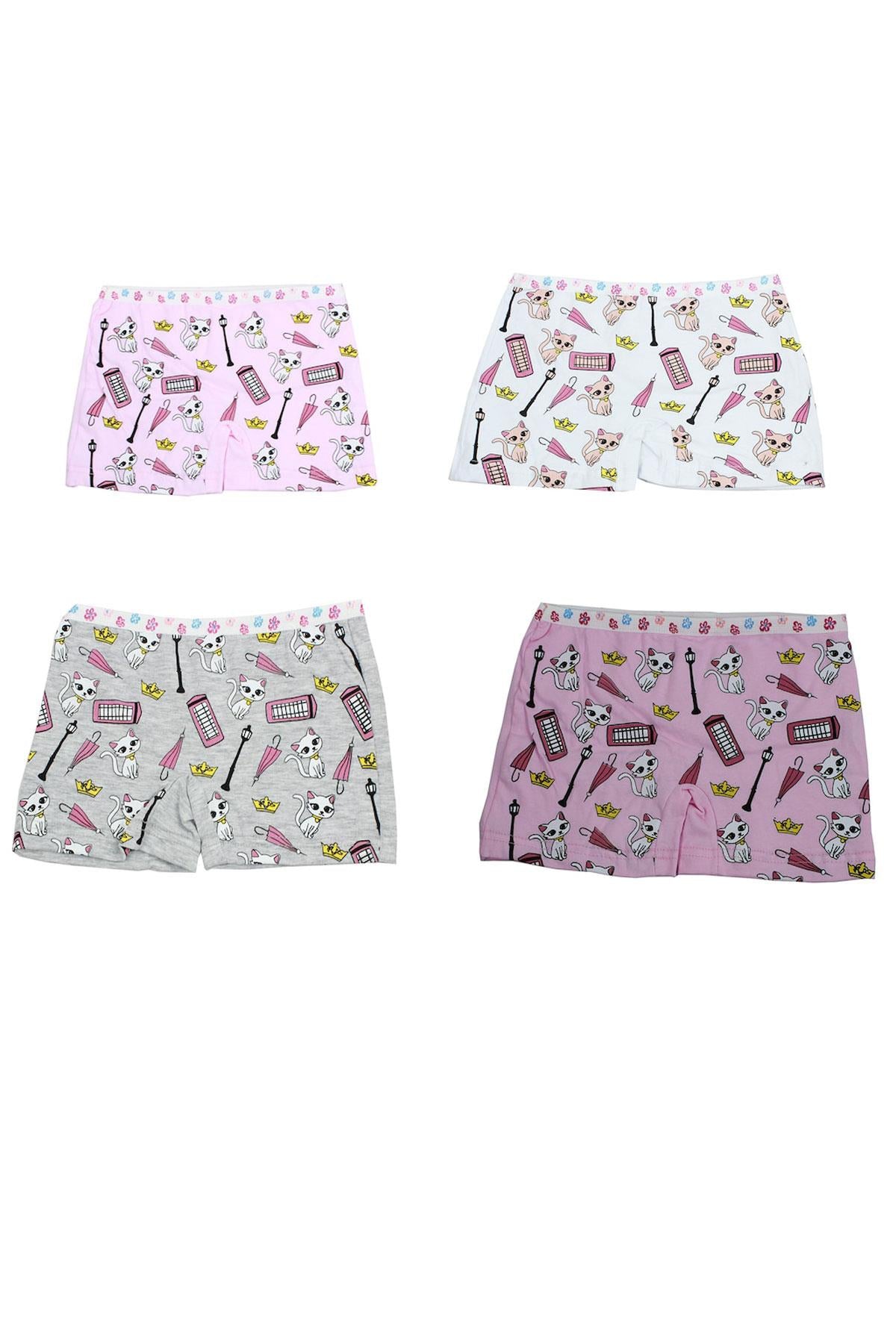 Girl's Patterned Cotton Boxer- 6 Pieces