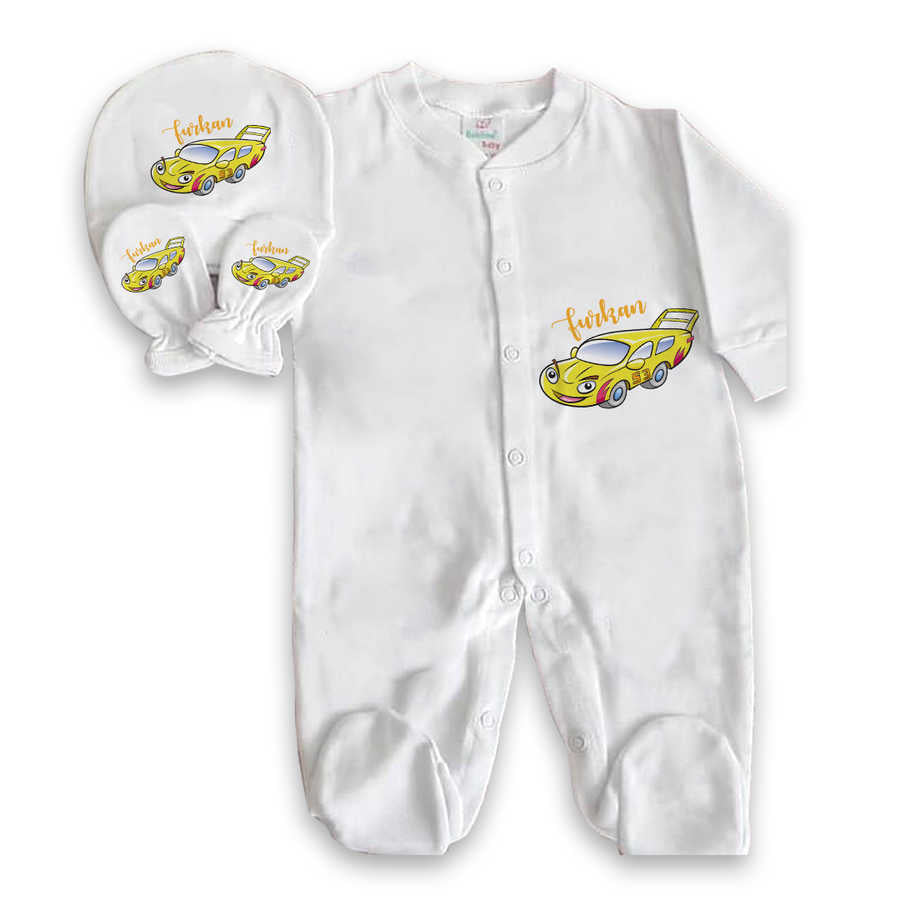 Baby Boy's Personalized Car Print Romped Set