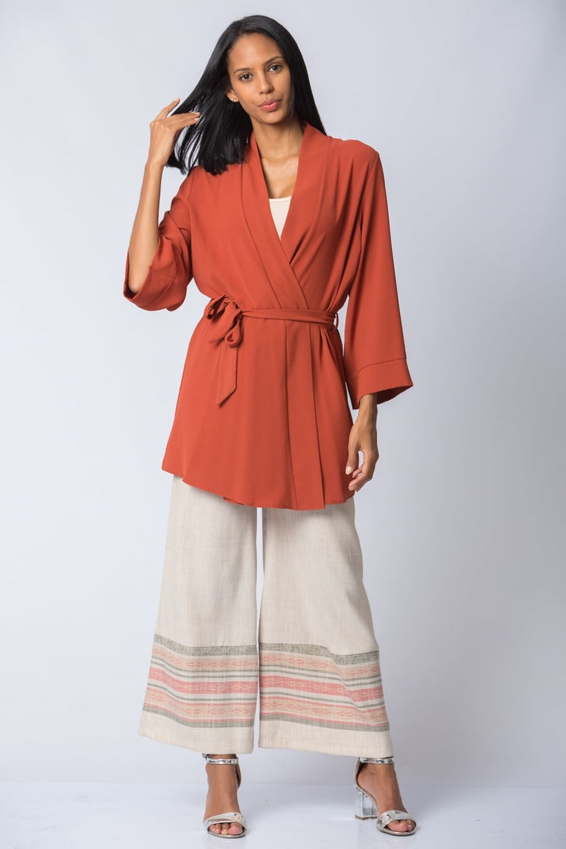 Women's Belted Tile Red Kimono Jacket