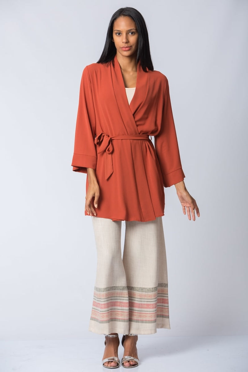 Women's Belted Tile Red Kimono Jacket