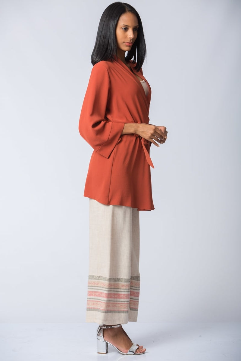 Women's Belted Tile Red Kimono Jacket