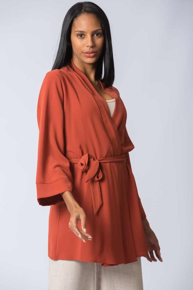 Women's Belted Tile Red Kimono Jacket