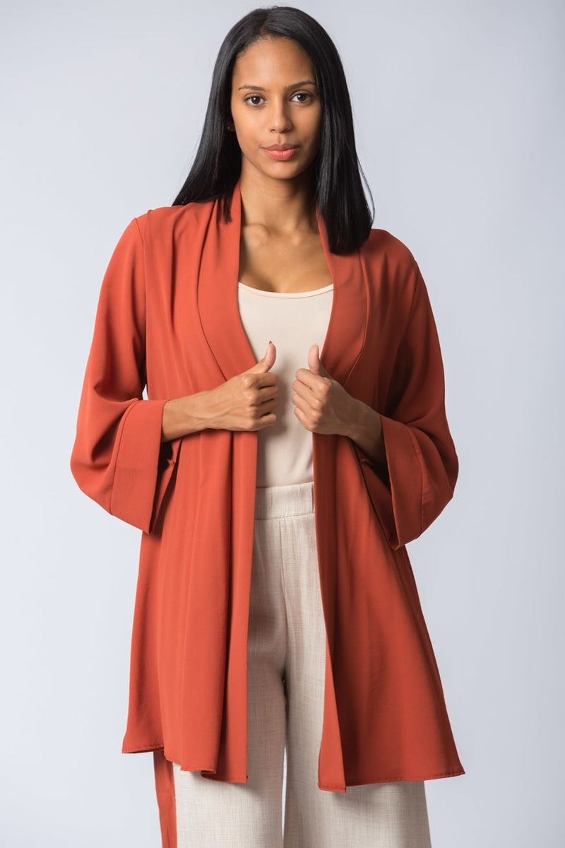 Women's Belted Tile Red Kimono Jacket