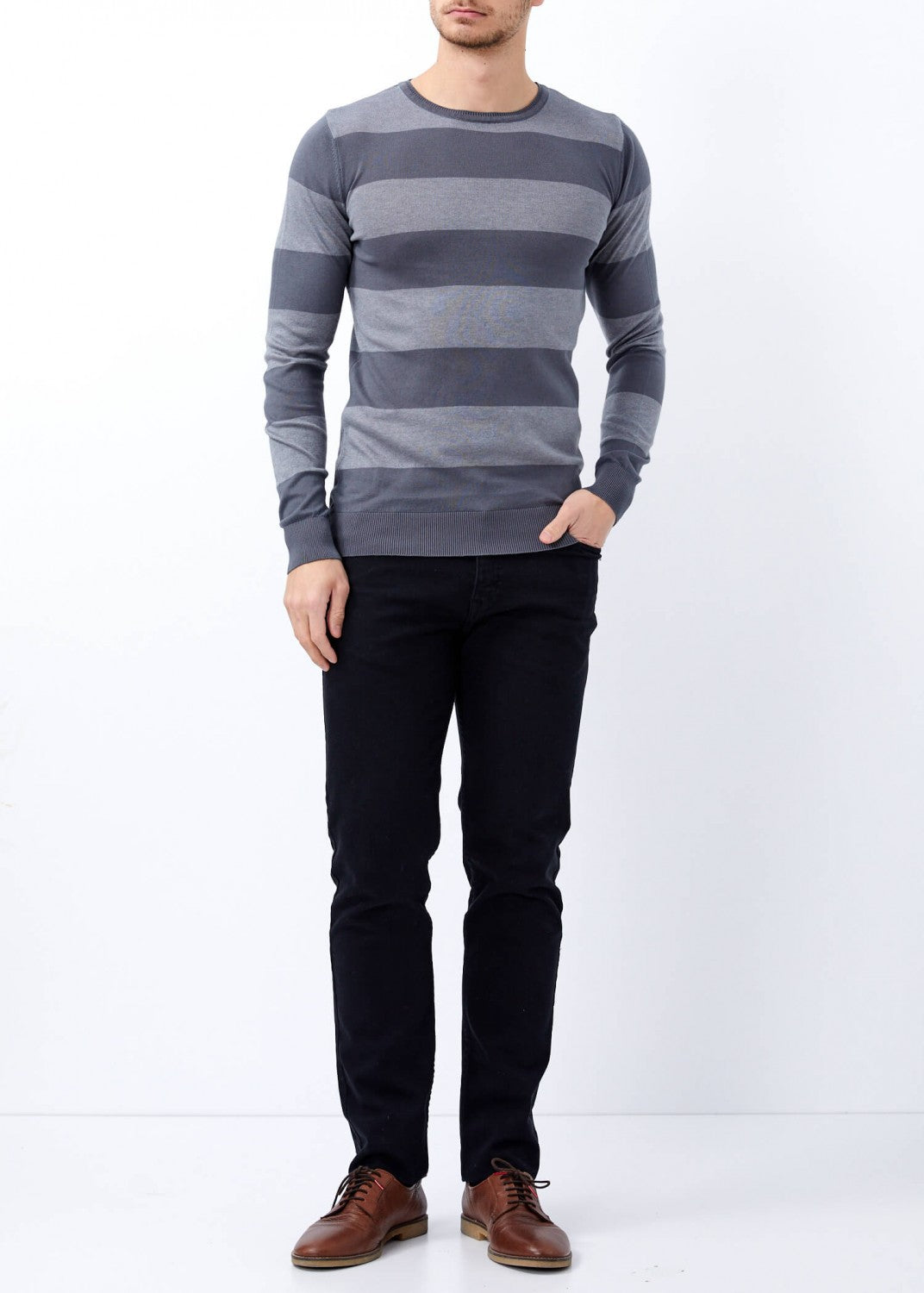 Men's Dark Grey Slim Fit Light Sweater