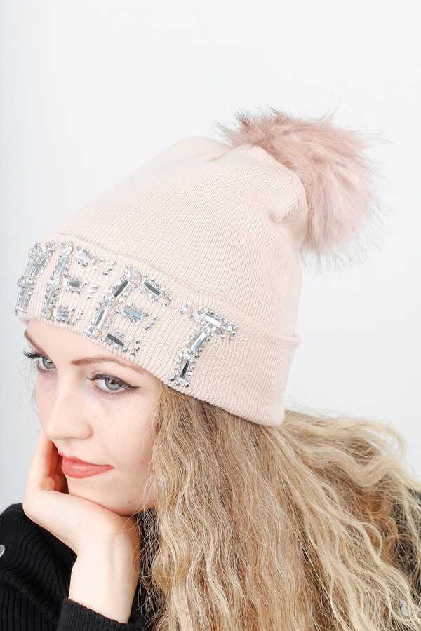 Women's New Season Shiny Gemmed Bobble Beanie