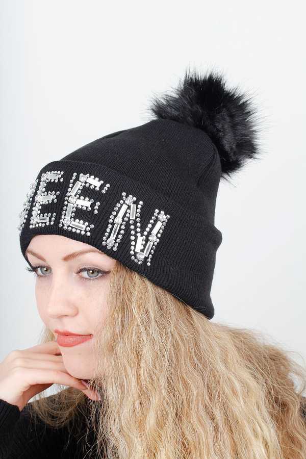 Women's New Season Shiny Gemmed Bobble Beanie