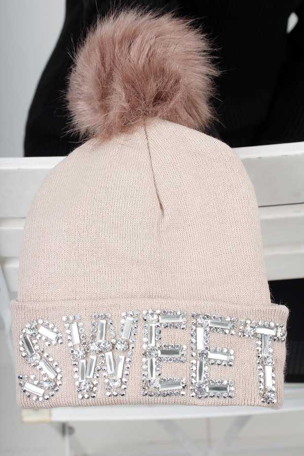 Women's New Season Shiny Gemmed Bobble Beanie