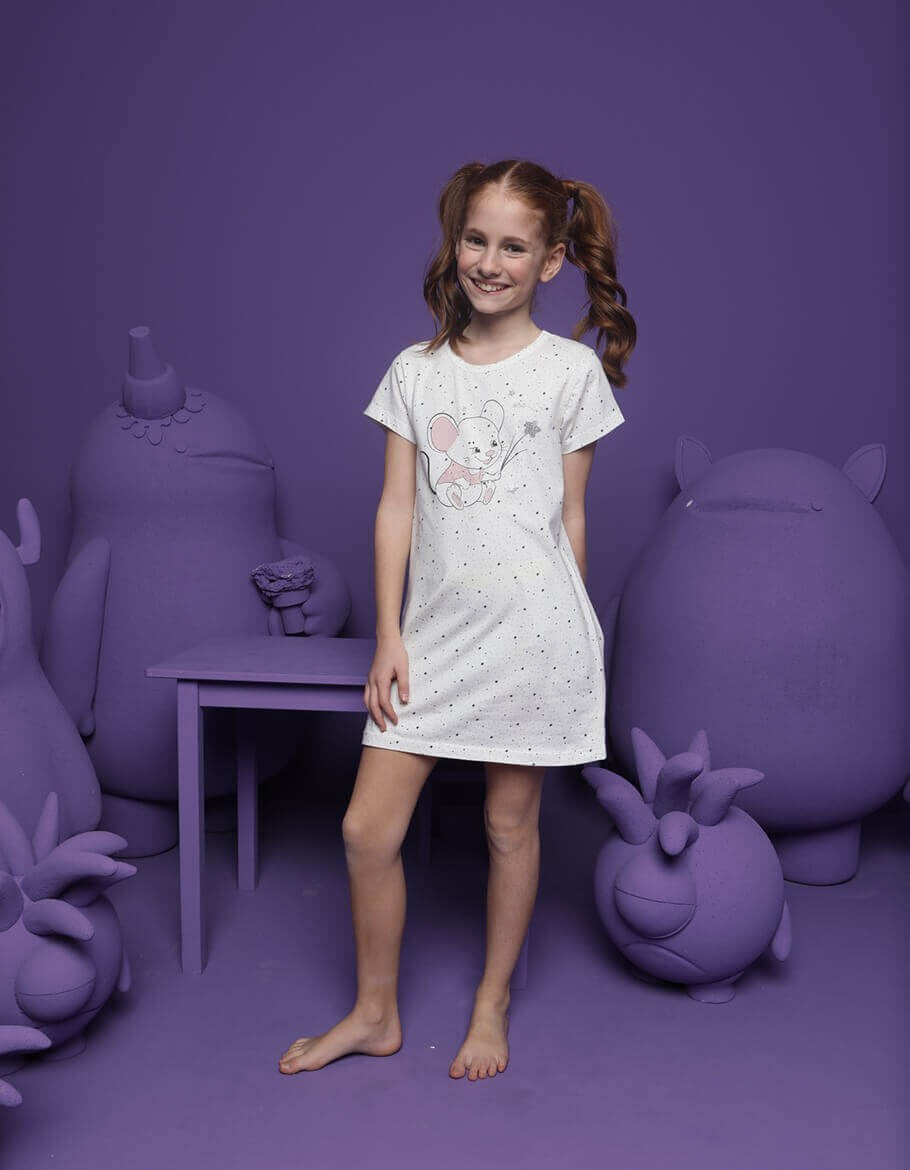 Girl's Cute Mouse Print Nightgown