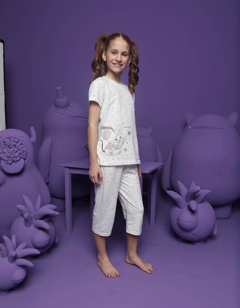 Girl's Cute Mouse Print Shorts Pajama Set