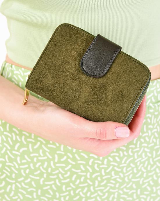 Women's Zipped Suede Khaki Wallet