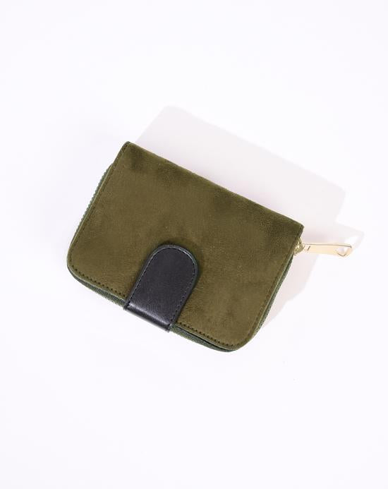 Women's Zipped Suede Khaki Wallet